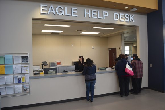 Students gather at the West Hills College Lemoore Student Union Help Desk.